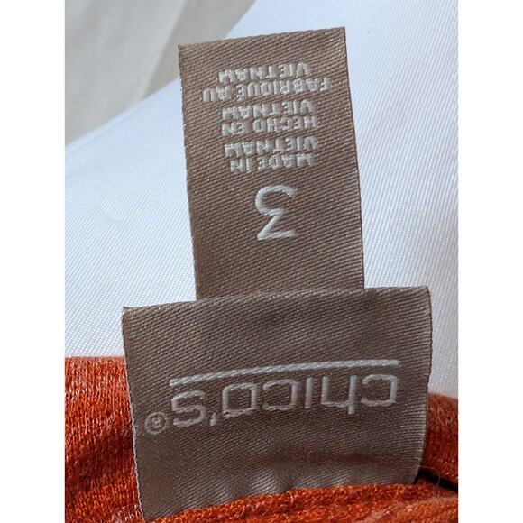 Chico's Women's Shirt Tunic Top Size 3 XL Orange textured Stripes v-neck Texture - Picture 8 of 14